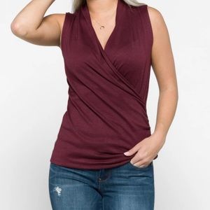 41 Hawthorn Benni Wrap Front Ruched Burgundy Knit Top Large